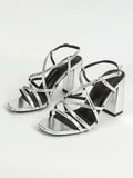 Purpdrank  women Block Heels Square Toe Chunky Ankle Buckle Pump Heeled Sandals