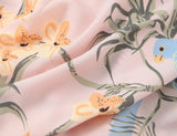Purpdrank  Retro French Style Pink Floral Print Cut out Bow Front V neck Sling Dress Cross Slit Hem Midi Long Tank Dresses Femme Vestidos