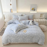 Purpdrank  Princess Style Print Bedding Sets Ruffle Lace Bow Quilt Cover Romantic Bedclothes Home Decor Woman Girl Bedroom Duvet Cover 4pcs