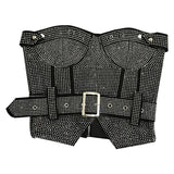 Purpdrank - Sleeveless Strapless Rhinestone Diamonds Black Slim Tank Top Vest Short Bodycon Skirt Belt Two Piece Set Outfits