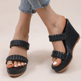 Purpdrank  Women's Retro Thick Bottom High Heel Sandals Woven Patent Leather Wedge Sandal Female Office Ladies Non Slip Black Slides Mujer