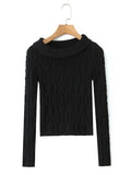 Purpdrank  Autumn French Turn Down Collar Long Sleeve Solid Elegant Temperament Knitted Pullovers