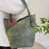 Purpdrank  Niche design shoulder bag new lotus leaf hand carry shoulder Tote bag retro style fashion versatile bucket bags