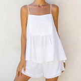 Purpdrank  Spring/summer 2025 Cotton Casual Suit Women's Solid Color Sleeveless Loose Suspender Top and Shorts Two-piece Suit