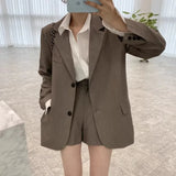 Purpdrank  Korean Chic Women Short Suits Autumn New Blazer + High Waist Wide Leg Shorts 2 Pieces Office Ladies Two Piece Jacket Outfits