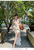 Purpdrank  Apricot Ruffles Dress Women Sexy Summer Spaghetti Strapped Evening Dresses Ladies Asymmetry Elegance Party Vestidos