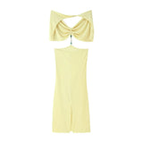 Purpdrank  Summer Women Sexy Hollow Out Butter Yellow Long Dress V-neck Backless Beaded decoration Vestidos Female Vacation Robes
