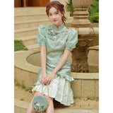 Purpdrank  Double Layer Bubble Sleeved Improved Cheongsam New Modern Chinese Style Slim Dress Elegant Embroidery Traditional Qipao