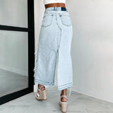 Purpdrank  Lght Blue Denim Skirts For Women Baddies Clothing Asymmetrical High Waist Long Skirt Streetwear Summer