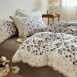 Purpdrank  Korean Princess Style Pastoral Floral Lace 100% Cotton Single Queen King Bedding Set Duvet Cover Flat/Fitted Sheet Pillowcases