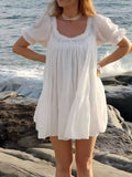 Purpdrank   Women's Mini Dress Sexy Lace Trim Spring Summer Fashion White Dress Elegant Solid Beach O-Neck Boho Casual Streetwear Female