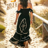 Purpdrank  Europe and The United States New Women's Retro Strapless Totem Loose Dress Ms Western Cowboy Medieval Dress Women