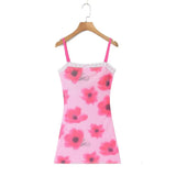 Purpdrank  Sexy Spliced Lace Slash neck Tie-dye Flower Mesh Sling Dress Women Skinny Slim Waist Package Hips Backless Robe Vestidos