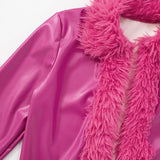Purpdrank  Sexy Faux Leather Two Piece Women Furry Winter Outfit 2025 Fashion Faux Fur Collar Cardigans Coat and Micro Skirts Matching Sets
