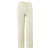 Purpdrank  New Autumn Fashion Rib Knit Wide Leg Pants for Woman Bow Lacing up Elastic Waist Straight Loose Trousers Yoga Bottom Beige Pink