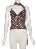 Purpdrank  Polka Dot Print 3-Piece Set Women Scarf+V-Neck Camisole+Irregular Mid Skirts Matching High Street Sweet Elegant Suit