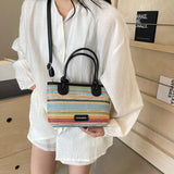 Purpdrank  Straw Woven Design Top-Handle Bags Women Rainbow Color Summer Beach Shoulder Crossbody Bags Luxury Designer Handbags