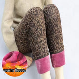 Purpdrank Plus Size Women's Clothing Basic Tight Leggings Retro Leopard Pencil Pants Casual New Outerwear Winter Warm Fleece Women's Pants