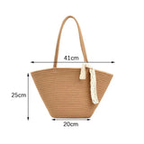 Purpdrank  Portable Straw Woven Tote Bag Handmade Large Capacity Shoulder Bags Hollow Out Button Braided Underarm Bag Women