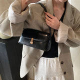 Purpdrank  Retro Women Underarm Shoulder Bag Flap Shape PU Leather Pure Color Armpit Bag 2024 New Luxury Designer Purses And Handbags