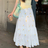 Purpdrank  Women Skirt Sweet Floral Embroidered High Waisted Gentle Skirts 2025 Summer New Slimming Patchwork Faldas Clothes