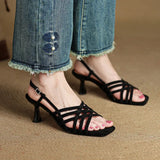 Purpdrank  new Summer Women Sandals Sheep Suede Leather Women Shoes Open Toe Ankle Strap Shoes Square Toe Thin Heel Sandals