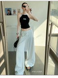 Purpdrank  White Low Rise Waist Wide Leg Baggy Pants Women Y2K Streetwear Casual Loose Trousers Female Fashion Straight Pants