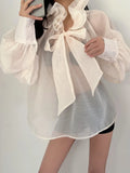 Purpdrank  French High-End Long Sleeved Shirt For Women In Spring And Autumn, With Ruffle Edge Straps, Loose And Chic Shirt