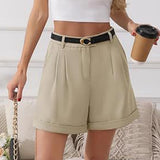 Purpdrank  Women's Solid Tailored Shorts High Waist Pleated Wide Leg Rolled Hem Casual Office Summer Shorts Casual Loose Fit Suit Pants