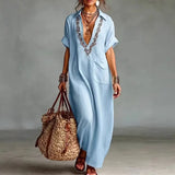 Purpdrank  Vintage Woman Clothing Summer Short Sleeve Print Vacation Maxi Dress Spring Sexy Deep V Neck Hollow Loose Boho Long Dresses