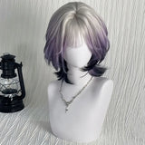 Purpdrank  Women's Gradient Pink Purple Short Bob Wig with Bangs Highlighted Top Dyeing Full Head Cover Fiber Mechanism Hair Extension