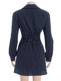 Purpdrank  Chic Blue & White Striped Shirt Dress Women Fashion Turn Down Collar Long Sleeve Pleats Slim Asymmetrical Hem Mini Dress