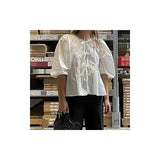Purpdrank  New European and American Sweet Casual Strap Crew Neck Bubble Sleeve Versatile Shirt