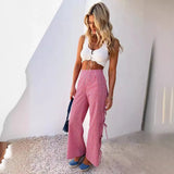 Purpdrank  Women's Printed Plaid Split Trousers New Fashion High Waist Straight Leg Pants for Ladies