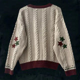 Purpdrank  Christmas Tree Women Cardigan Autumn Winter Knitted Cardigans with Star Embroidery Holiday Sweater Folklore Tops Christmas Gift