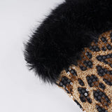 Purpdrank  Sequins Leopard 2 Piece Set for Women Fashion Furry Strapless Sleeveless Crop Tube Top and Mini Pencil Skirt Matching Suit