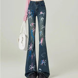 Purpdrank  Graphic With Print Flare Trousers Pattern Womens Flared Jeans High Waist Shot Fitted Trend 2025 Unique R Z Denim Pants for Women