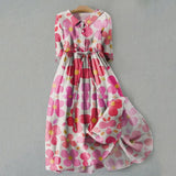 Purpdrank  Women Summer Dresses Colorful Print Lapel Maxi Dress Lace Up High Waist  A Line Long Dresses Casual Bohemian Beach Robes Longues