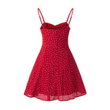 Purpdrank  Trendy Pleated Drawstring Slim Slip Dress for Women Summer Floral Print Sexy Spaghetti Strap Mini Dresses Vacation Beach Dress