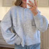 Purpdrank  Women Autumn Knit Cardigans with Pockets Casual Button Up O Neck Long Sleeve Knitwear Vintage Loose Fit Sweater Coats Winter