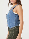 Purpdrank  Denim Vest For Women Sleeveless Button Vest Solid Slim Outwear For Women Spring Autumn Casual Denim Crop Tops