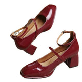 Purpdrank  New Mary Jane Shoes High Quality Leather Shoes Shallow Square Toe Womens Sandals Buckle Strap Women's Pumps