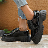 Purpdrank  Black Patent Leather Platform Loafers Women 2025 Autumn Thick Bottom Pu Leather Shoes Woman Plus Size Lace Up Student Shoes 42