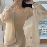 V-neck Summer Cardigan Fashion Knit Top Soft Loose Women Coat 2024 Elegant Long Sleeve Women's Sweater Korean Popular Clothes