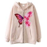 Purpdrank  Vintage Spice Butterfly Zipper Oversize Hoodie Elegant Cardigan Jacket Women's Fashionable Arrival Sweater
