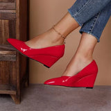 Purpdrank  High Heel Comfortable Women's Shoes Spring Autumn New Style Slope Heel Pointed Shallow Mouth Lacquer Leather Single Shoe