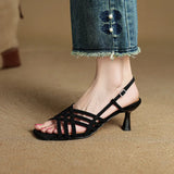 Purpdrank  new Summer Women Sandals Sheep Suede Leather Women Shoes Open Toe Ankle Strap Shoes Square Toe Thin Heel Sandals