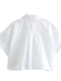 Purpdrank  Women's Fashion Crop Poplin Shirt Women Casual Lapel Short Sleeve Pocket Front Button Versatile Female Top