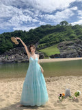 Purpdrank  Sexy V-neck Backless Strap Long Fairy Skirt Pure Desire Style U-neck Polyester Spring Summer Vacation Beach Holiday Dress