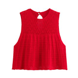 Purpdrank  Knit Jacquard Mesh Women Skirts Sets New Elegant Hollow Out O Neck Sleeveless Vest Casual Drawstring A-Line Mini Skirt